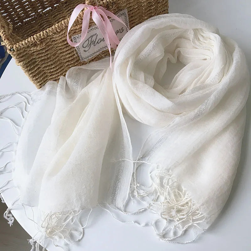 cotton linen light women Scarf Fashion Long Size  Lady Wraps Solid Color Muslim Head Scarf Shawls And Wraps - reetell