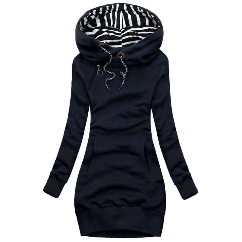 Fashion Women Sweatshirt Pullover Hoodies Long Sleeve Dress Hooded Striped Hooded Tops Drawstring Sweatshirts Slim Long Hoodies - reetell