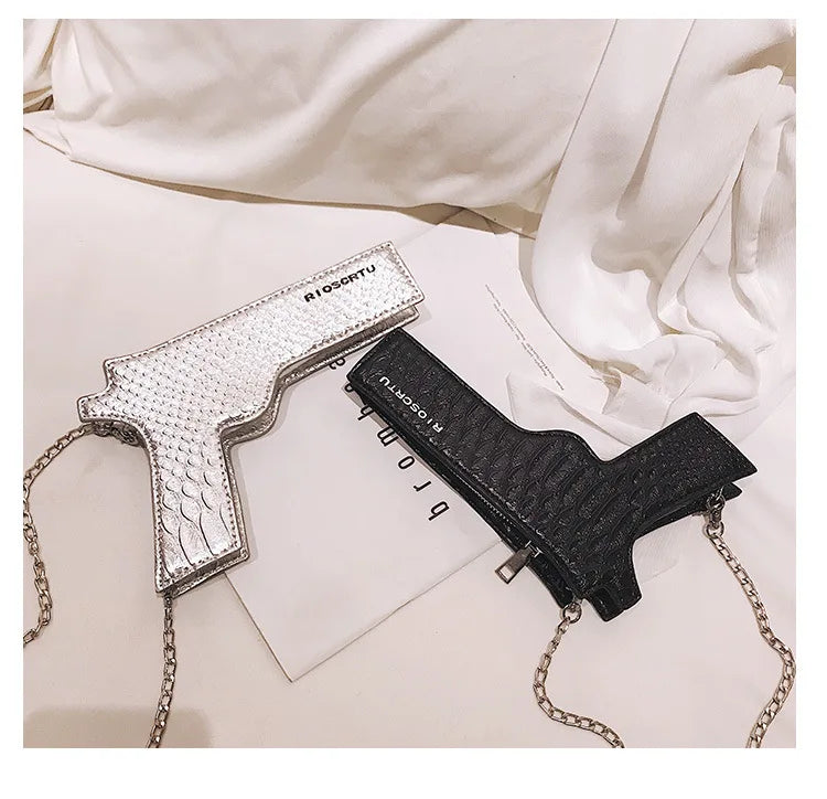 YoReAi New 3D Gun Shaped Chains Women Shoulder Bags Luxury Leather Crossbody Bag Lady High Quality Small Purses Clutch for Girls - reetell