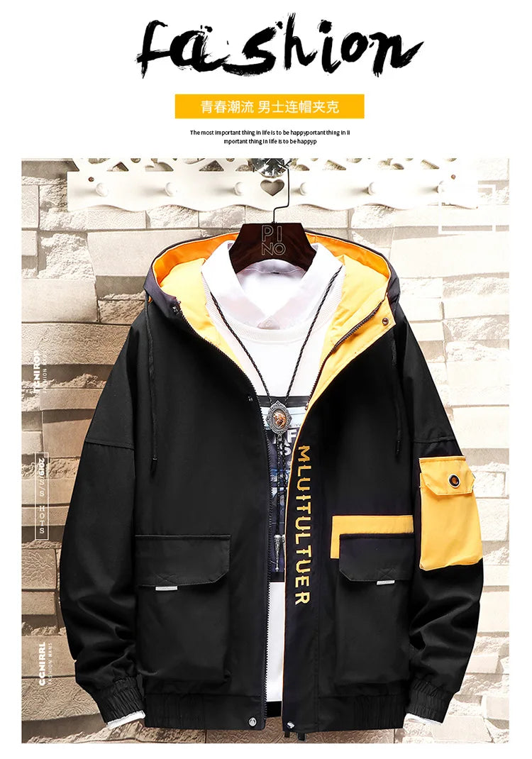 Prowow  New Mens Spring Autumn Jacket Zipper Casual Hooded Jakcet Fashion Patchwork Windbreaker Jacket Men Coat Clothing - reetell