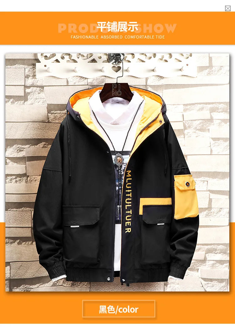 Prowow  New Mens Spring Autumn Jacket Zipper Casual Hooded Jakcet Fashion Patchwork Windbreaker Jacket Men Coat Clothing - reetell