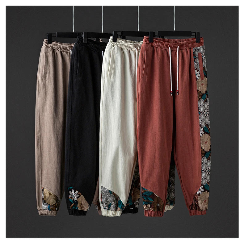 Chinese Style Patchwork Embroidery Loose Casual Harem Pants Ethnic Style Plus Size Joggers Men Clothing Harajuku Trousers Male