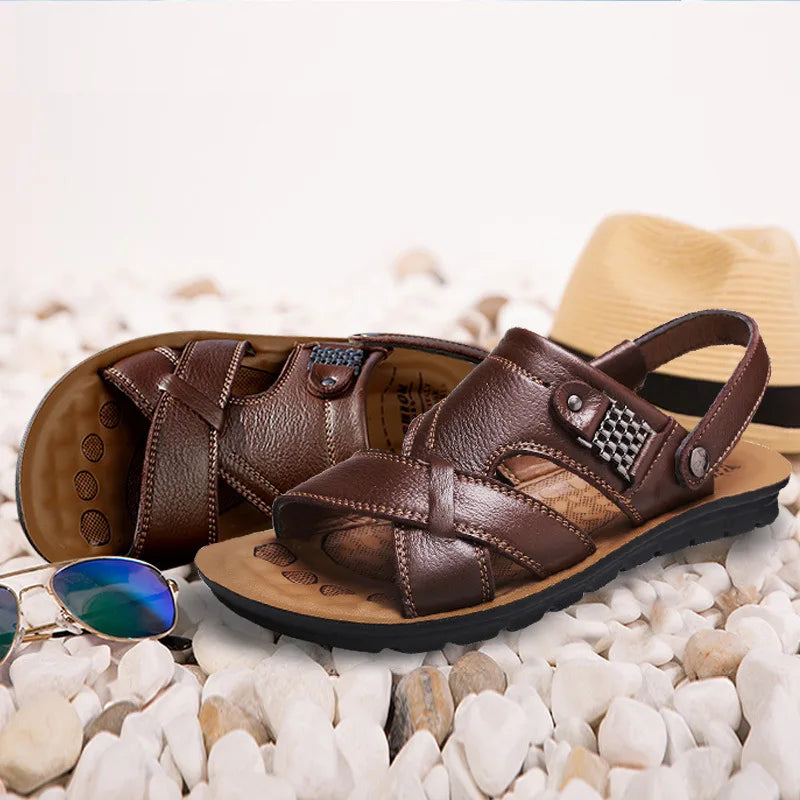 Big Size Men Leather Sandals Summer Classic Men Shoes Slippers Soft Sandals Men Roman Comfortable Outdoor Walking Footwear