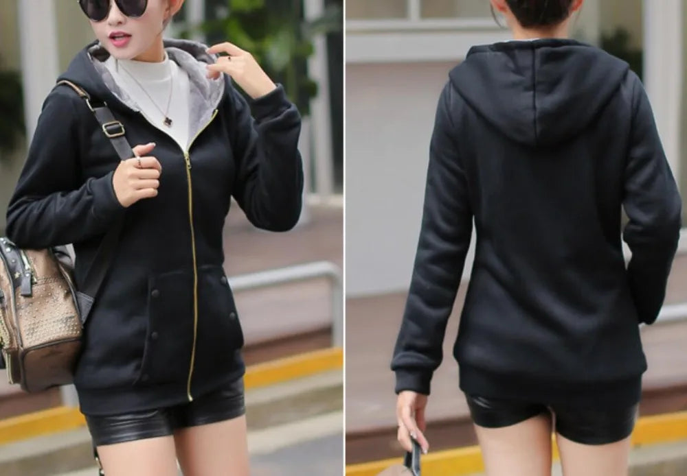 Women Hoodies Sweatshirt Female Casual Coat large size ladies velvet thickening hooded zipper jacket female youth outerwear - reetell