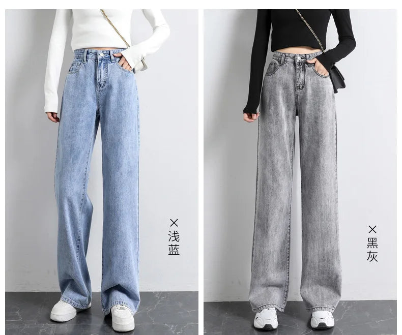 Jeans Straight Pants Washed Loose High Waist Plus Size Women Casual Boyfriends Cowboy Vintage Wide Leg Trousers 2022 New - reetell