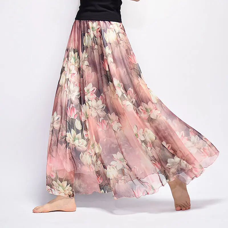 Vintage Bohemian Long Skirts Women Elegant Chiffon Saia Harajuku Beach High Waist Long Skirt Woman Clothes Faldas Tutu Vestidos - reetell