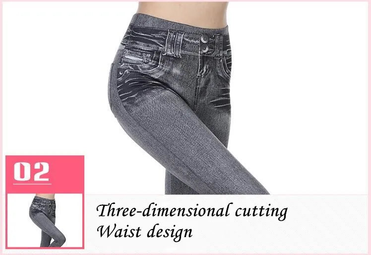 2023 Women's Spring and Summer Tight Imitation Jeans, Smart Slim Fashion, Large Tight Pants, False Pocket Women's Fitness Pants - reetell