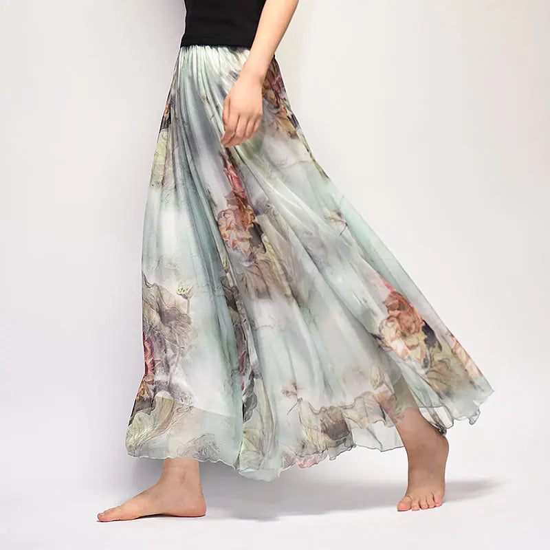 Vintage Bohemian Long Skirts Women Elegant Chiffon Saia Harajuku Beach High Waist Long Skirt Woman Clothes Faldas Tutu Vestidos - reetell