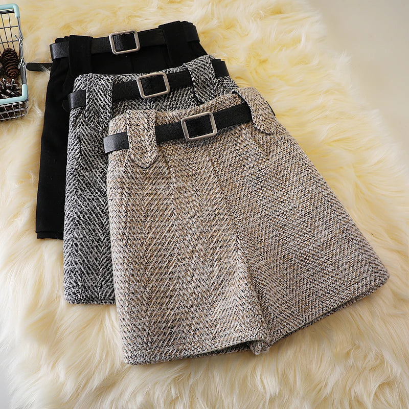 Woolen shorts, autumn and winter high waist, new fashion wide-leg pants, boots, trousers - reetell