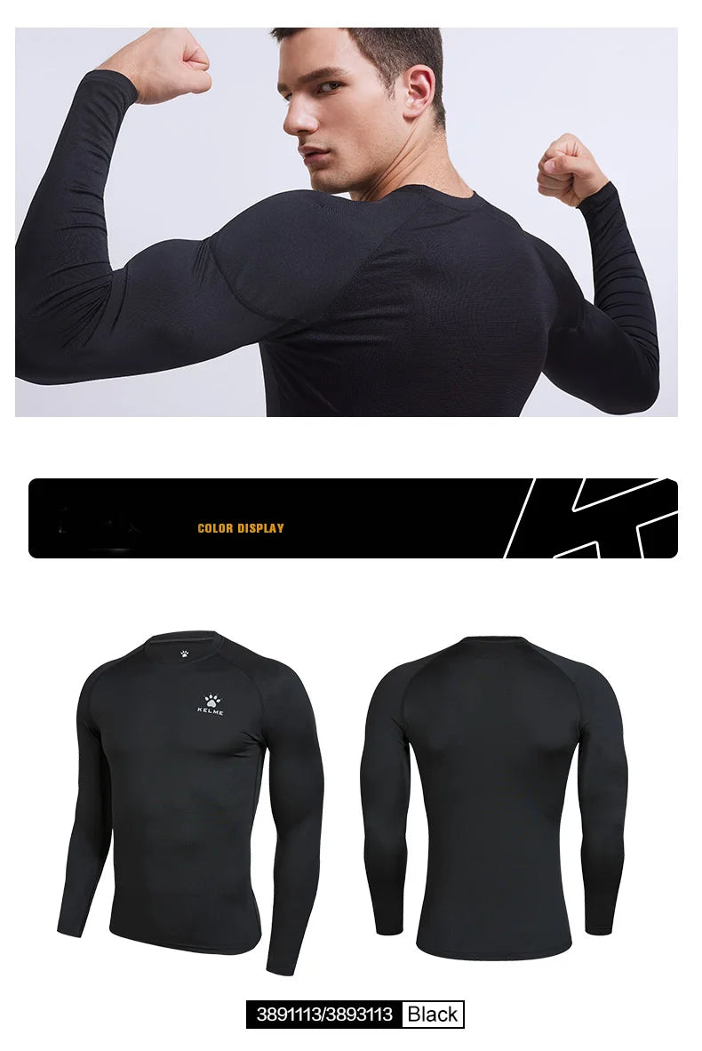 KELME Men's Running T-shirts Compression Shirts Bodybuilding Sports Tights Long Sleeves Exercise Workout Fitness 3891113