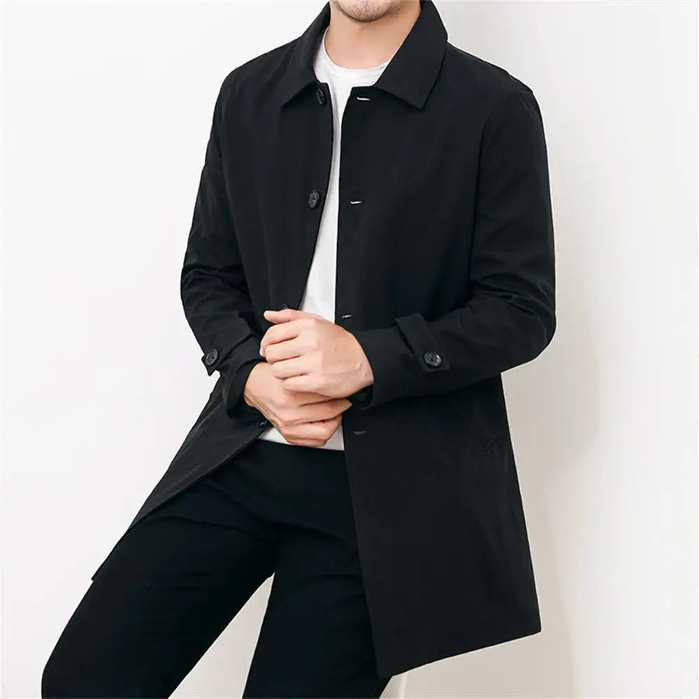 Spring Autumn Men Long Coat Windbreaker Casual Loose Design Solid Color Trench Men Fashion Korean Style Mens Jackets Outerwear - reetell