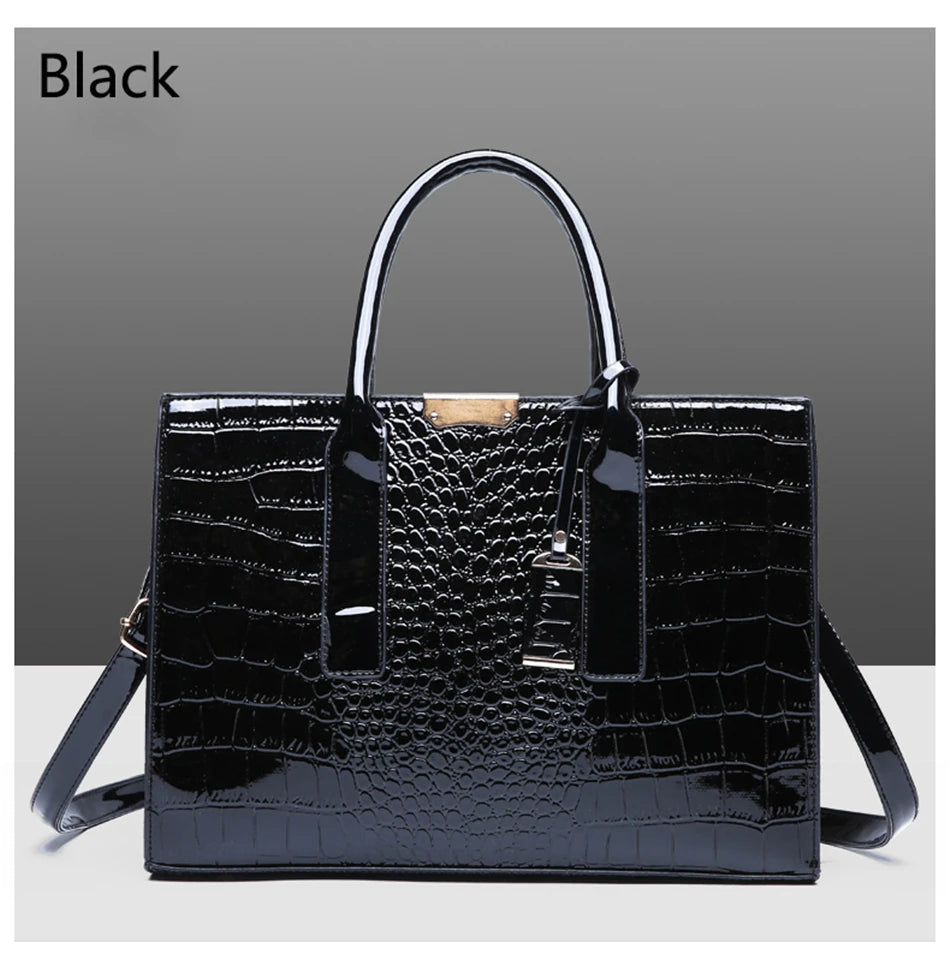 Casual Tote Sac Vintage Crocodile Pattern Patent Leather Luxury Handbags Brand Designer Large Capacity Shoulder Messenger Bag - reetell