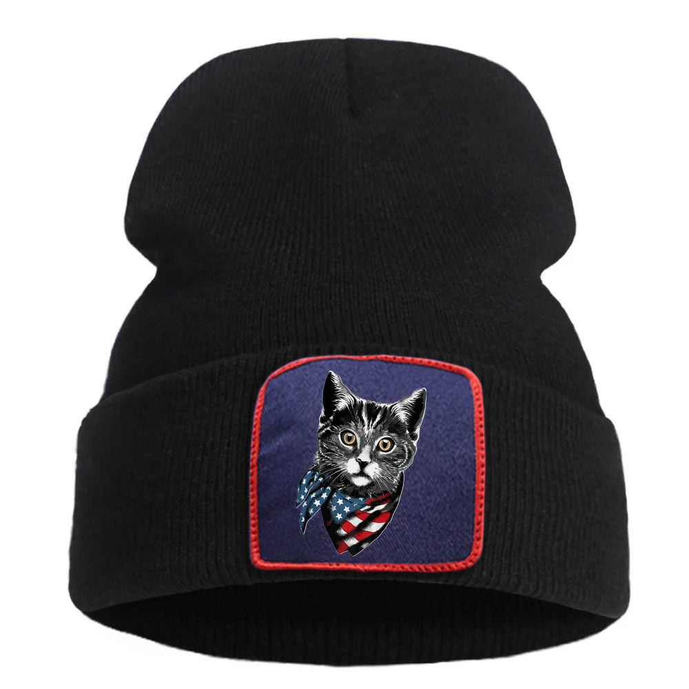 Hats Funny Kitten Cat Print Man Winter Knitted Hat Hip Hop Warm Fashion Hats Women Autumn Outdoor Solid Color Caps For Boys