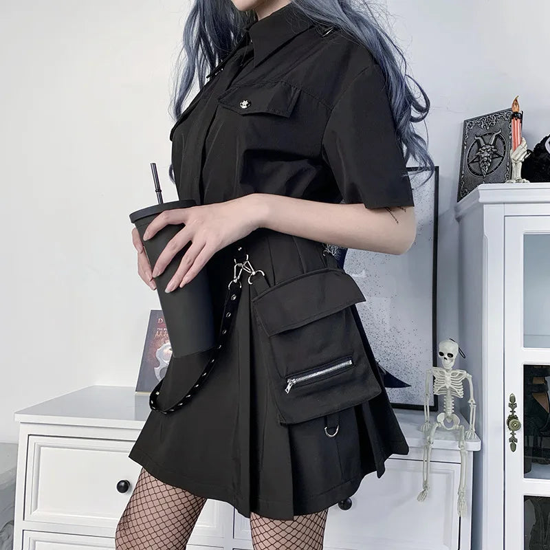 Black Skirt Harajuku Punk Gothic Black High Waist Black Women Sexy Patchwork Bandage Mini Skirt Female Streetwear - reetell