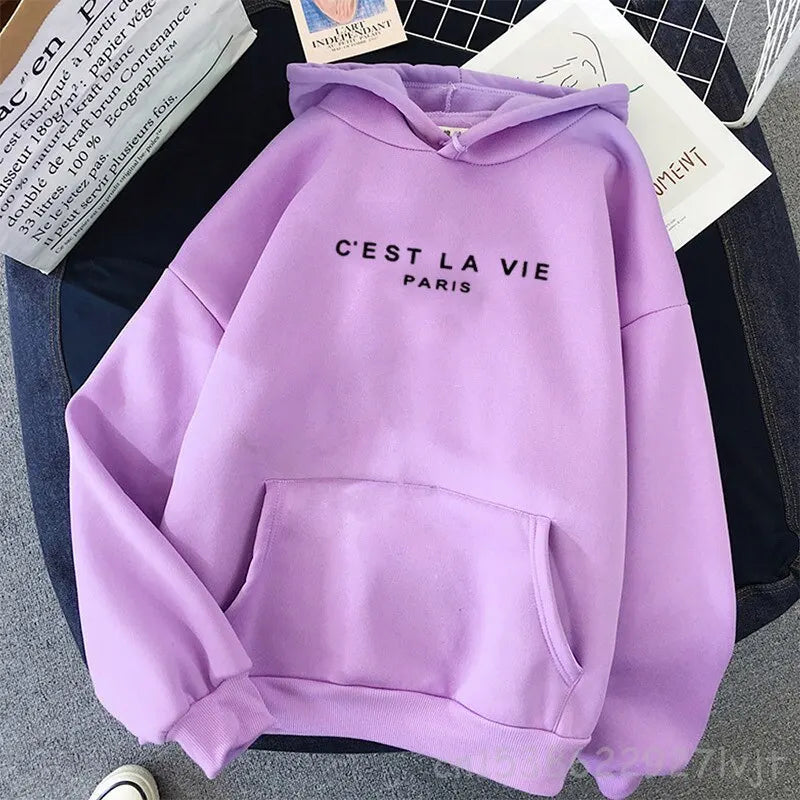 Vintage Women's Hoodies Full Sleeve Hoodie Letters  Sweatshirt Cool Women Hoody Cest La Vie Paris Fashion Cool Top Pullovers - reetell