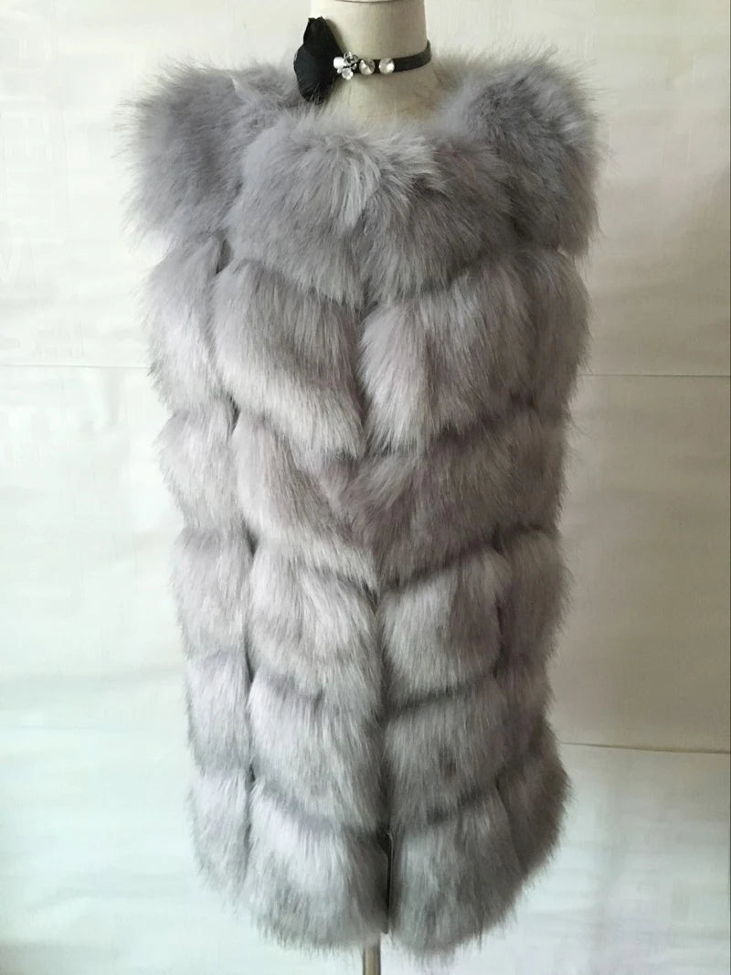 ZADORIN 4XL Female Fur Waistcoat Winter Warm Faux Fox Fur Vest Women High-Grade Cappa Fashion O-Neck Long Fur Coat Cardigan - reetell