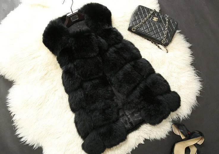 ZADORIN 4XL Female Fur Waistcoat Winter Warm Faux Fox Fur Vest Women High-Grade Cappa Fashion O-Neck Long Fur Coat Cardigan - reetell