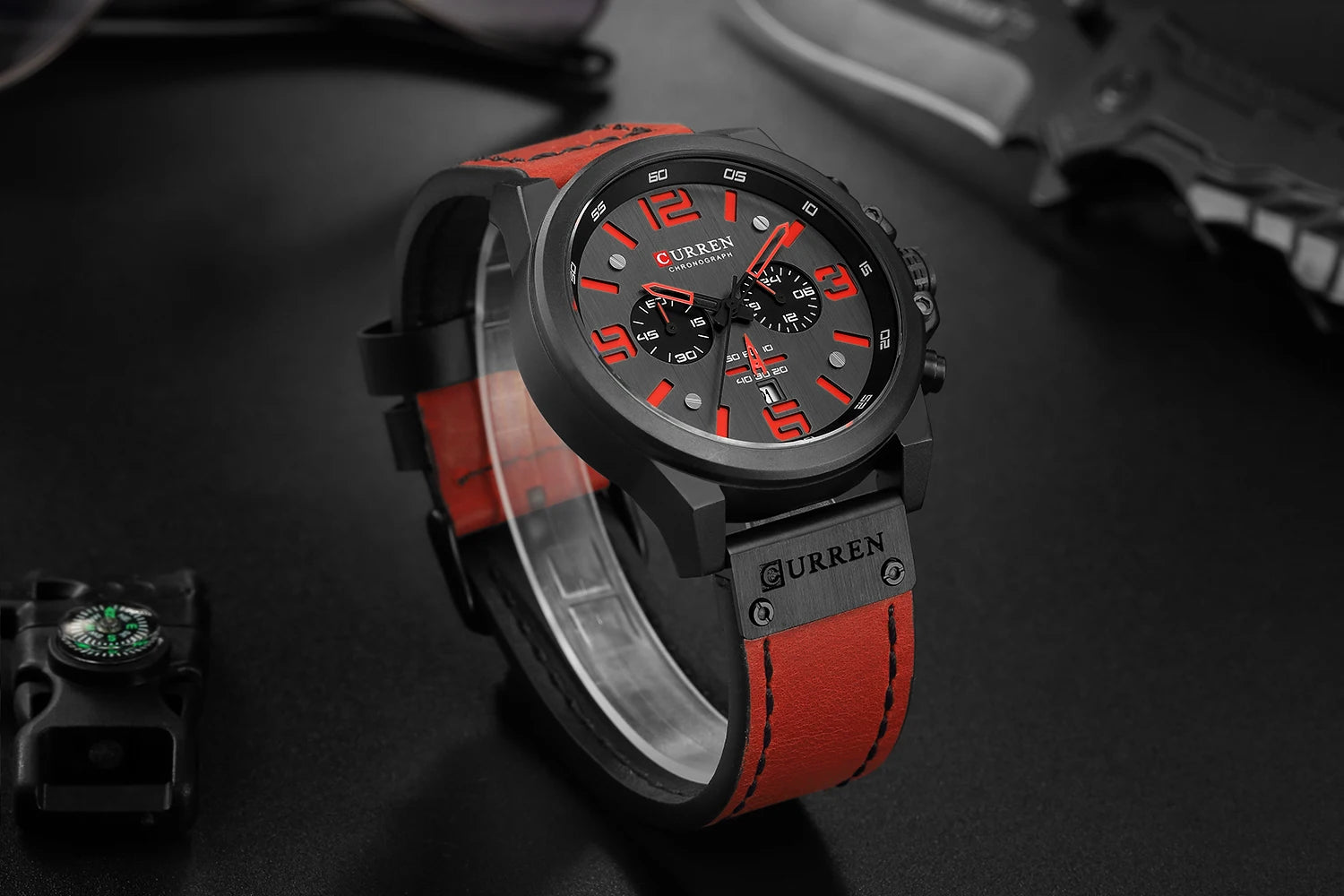 CURREN Mens Watches Top Luxury Brand Waterproof Sport Wrist Watch Chronograph Quartz Military Genuine Leather Relogio Masculino