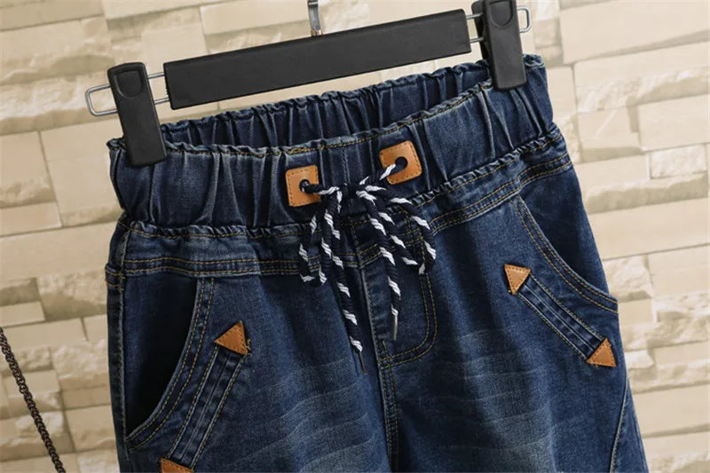 Large Size Women Fat MM Summer Students Denim Shorts Female Five Points Wide Leg Harem Trousers MZ1573 - reetell