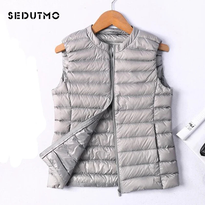 SEDUTMO Winter Ultra Light  Womens Down Jackets Vest Duck Down Doat Short Puffer Jacket O-neck Waistcoat ED036