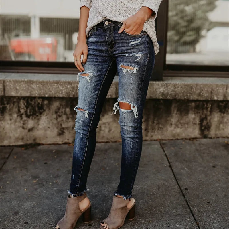 Boyfriend Hole Ripped Jeans Women Pants Cool Denim Vintage skinny push up jeans High Waist Casual ladies jeans Slim mom jeans - reetell