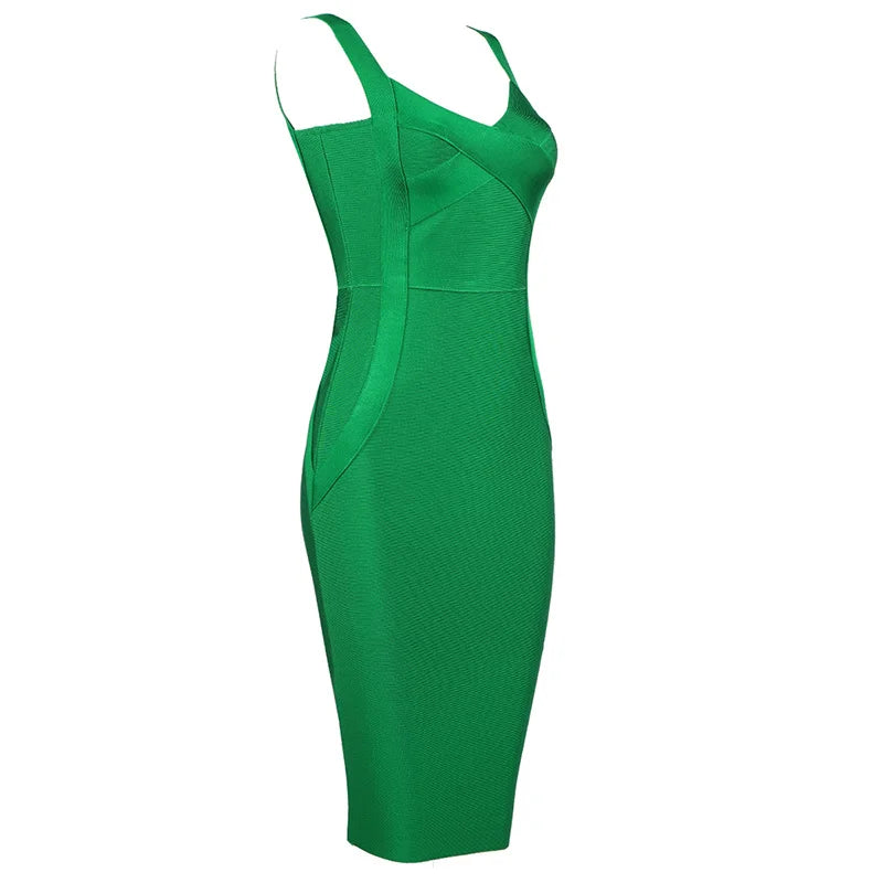 High Quality Pink Green Red Bodycon Knee Length Rayon Bandage Dress Evening Party Dress Vestidos - reetell