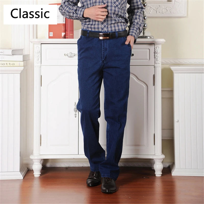 Size 30-45 Men Business Jeans Classic Male Stretch Jeans Plus Size Baggy Straight Men Denim Pants Cotton Blue Work Jeans Men - reetell