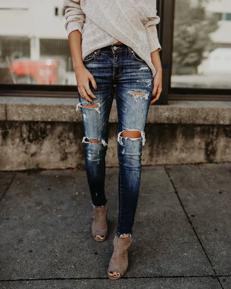 Boyfriend Hole Ripped Jeans Women Pants Cool Denim Vintage skinny push up jeans High Waist Casual ladies jeans Slim mom jeans - reetell