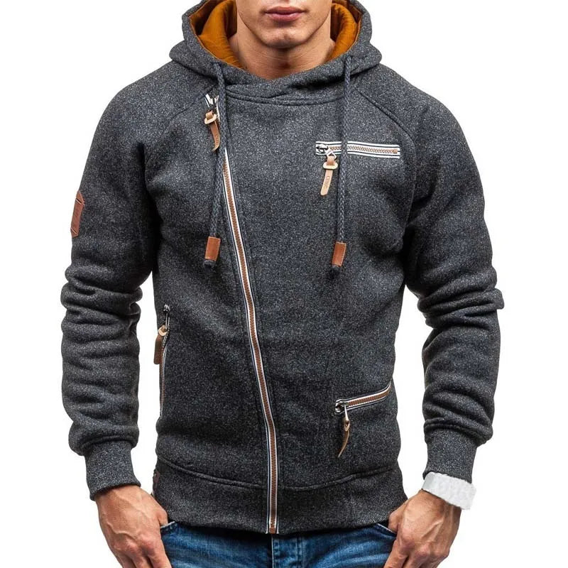 New Hoodie Men 2021 Autumn Casual Solid Long Sleeve Mens Hoodies Sweatshirts Slim Zipper Hoody Sweatshirt Men Hooded Streetwear - reetell