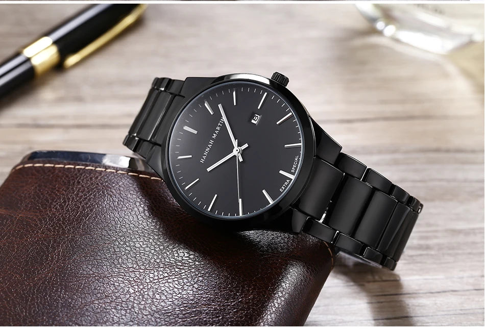 Men Watch Top Brand Luxury Calendar Stainless Steel Quartz Fashion Business Full Black Waterproof Sports Watch Relogio Masculino