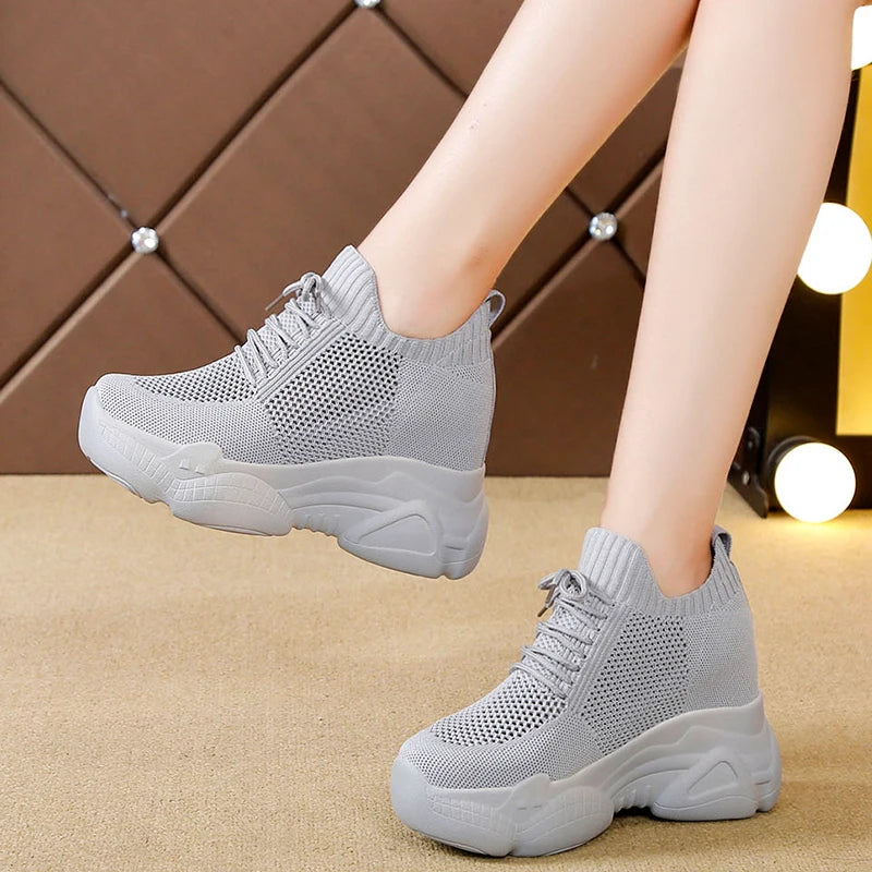 Rimocy Hidden Heels Platform Sneakers Women Breathable Air Mesh Wedge Sock Shoes Woman 2022 Spring Casual Shoes Zapatos De Mujer