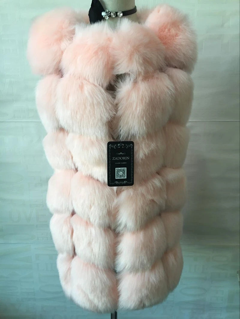 ZADORIN 4XL Female Fur Waistcoat Winter Warm Faux Fox Fur Vest Women High-Grade Cappa Fashion O-Neck Long Fur Coat Cardigan - reetell