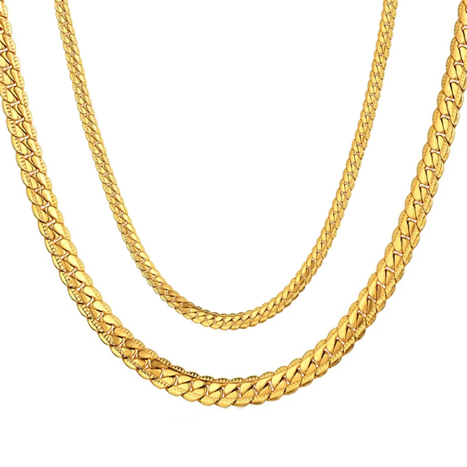 Gold Color 316L Stainless Steel Necklace Femme Boys Mens Chain Fashion Jewelry, Punk Classic 4MM 6MM Snake Chain