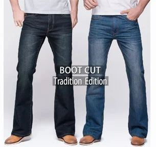 Mens Boot Cut Jeans Slightly Flared Slim Fit Blue Black Trousers Designer Classic Male Stretch Denim Pants - reetell