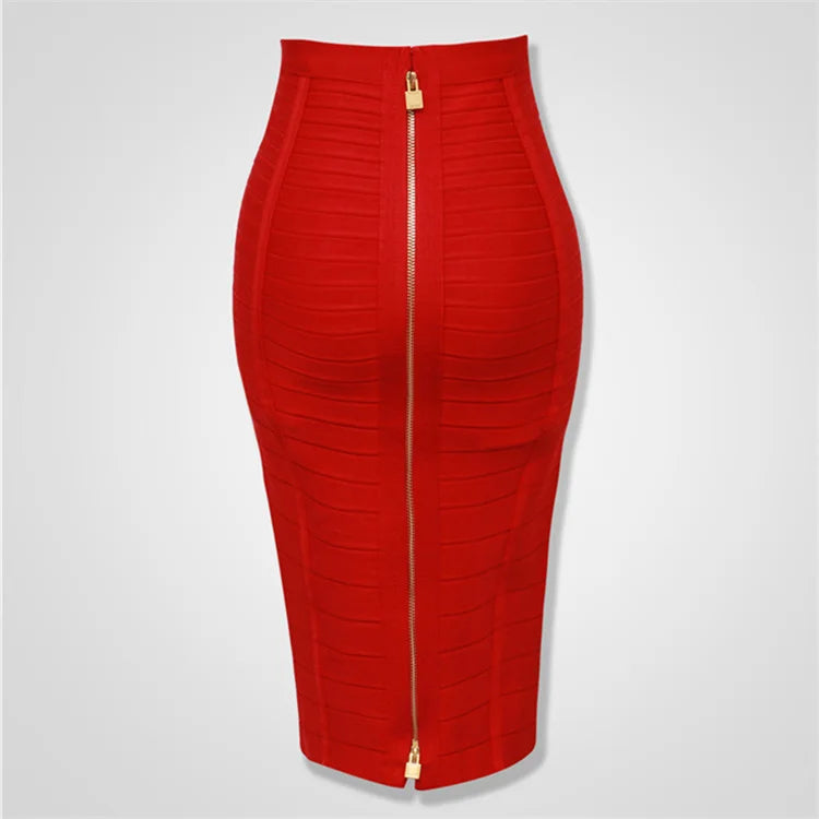 4 colors Top Quality Girl Sexy Bodycon Knee Length Back Zipper Bandage Skirt Women Tight Club Pary Fashion Skirt - reetell