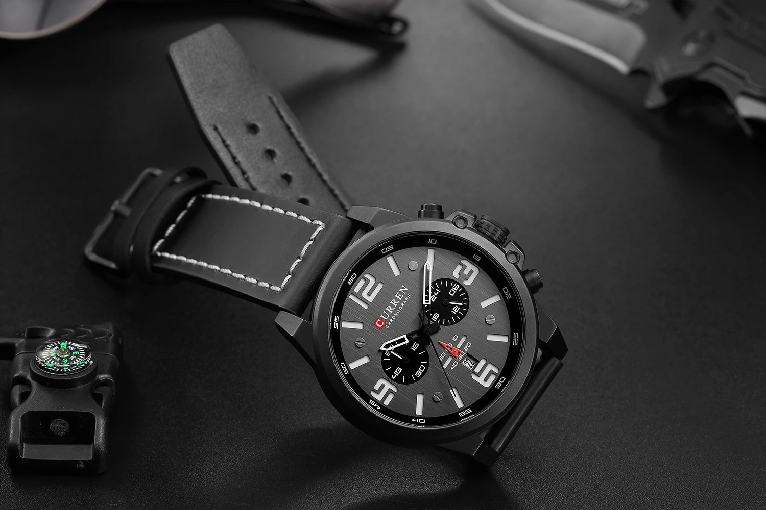 CURREN Mens Watches Top Luxury Brand Waterproof Sport Wrist Watch Chronograph Quartz Military Genuine Leather Relogio Masculino