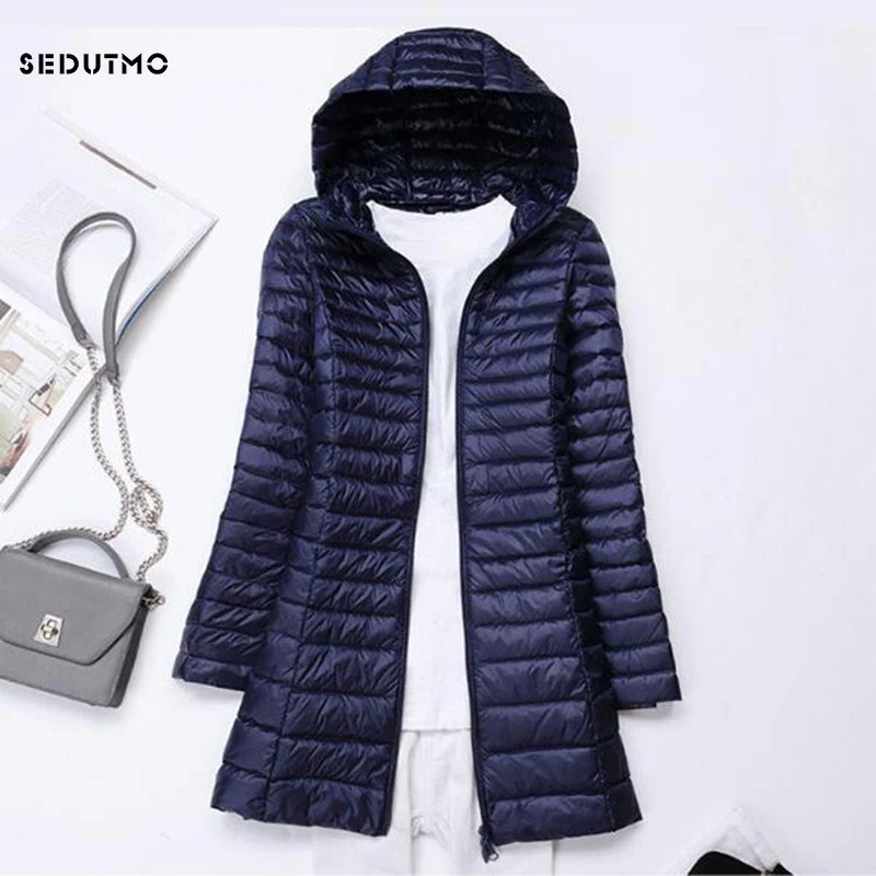 SEDUTMO Winter Long Ultra Light Duck Down Jackets Women  Down Coat Spring Puffer Jacket Slim Hooded Parkas ED230