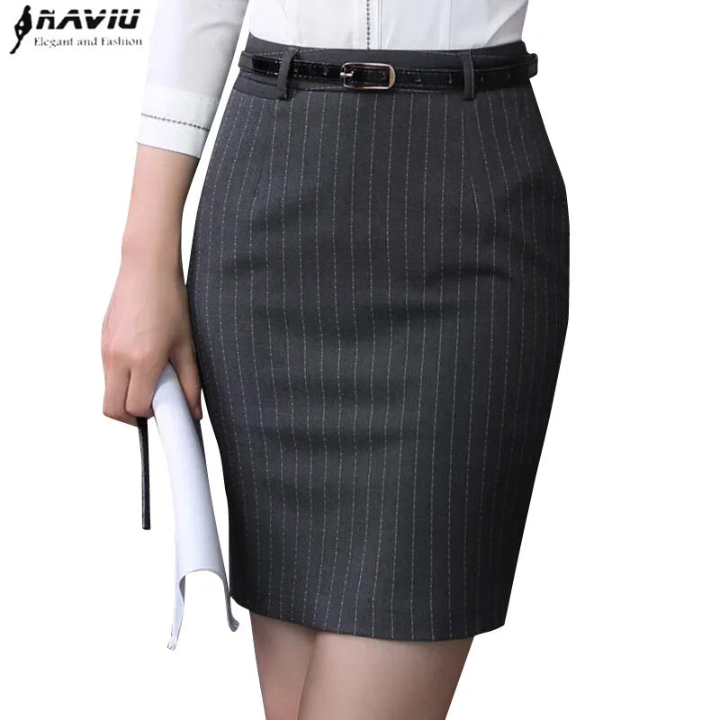 Naviu Spring Autumn Fashion Women Striped Skirt Elegant High Quality Formal Office Short Bottoms - reetell