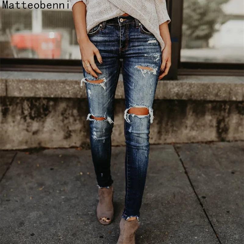 Boyfriend Hole Ripped Jeans Women Pants Cool Denim Vintage skinny push up jeans High Waist Casual ladies jeans Slim mom jeans - reetell