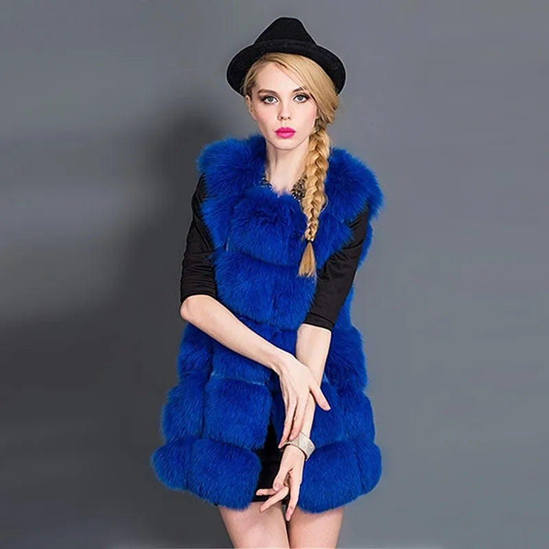 ZADORIN 4XL Female Fur Waistcoat Winter Warm Faux Fox Fur Vest Women High-Grade Cappa Fashion O-Neck Long Fur Coat Cardigan - reetell