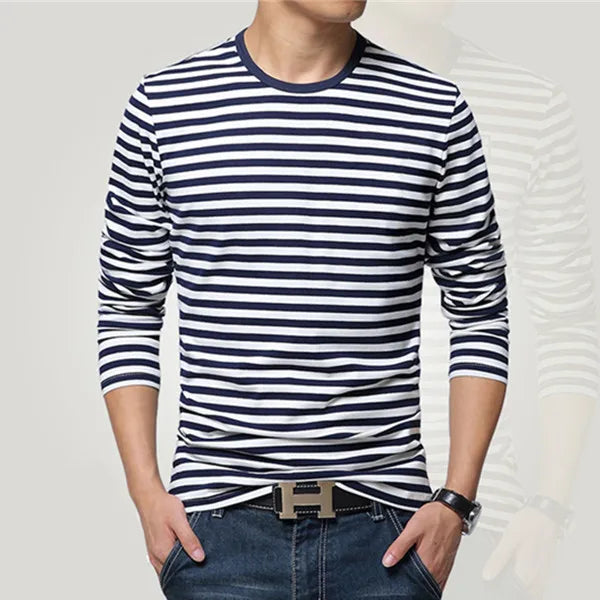 Men T-Shirt For Men Clothing Harajuku Women's t-shirt Slim Fit Cotton Stripe Long Sleeve Shirt Plus Size Fashion T-Shirts T01