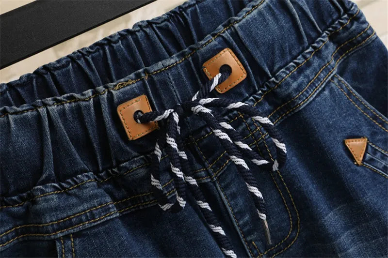 Large Size Women Fat MM Summer Students Denim Shorts Female Five Points Wide Leg Harem Trousers MZ1573 - reetell