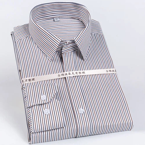 Men's Classic Striped Printed Wrinkle-Resistant Dress Shirts 100% Cotton Regular-Fit Formal Business Long-Sleeve Non-iron Shirt