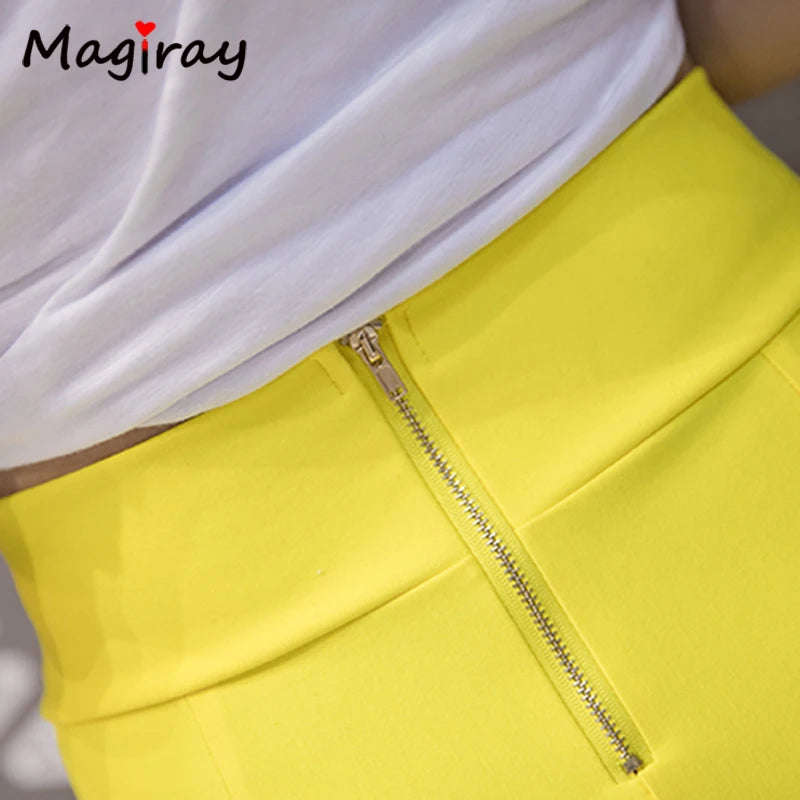 Magiray High Waist Elastic Pencil Skirt Female Bodycon Skirts Womens Summer 2020 Knee Length Back Split Ladies Office Saia C571 - reetell