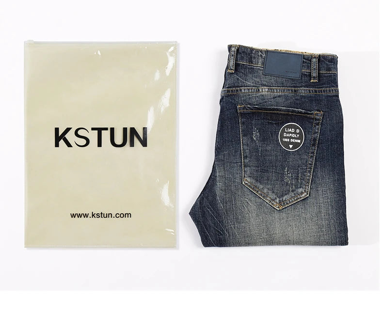 KSTUN Jeans Men New Arrivals Autumn Winter Direct Straight Retro Blue Stretch Vintage Casaul Streetwear Moto Biker Jeans Size 40 - reetell