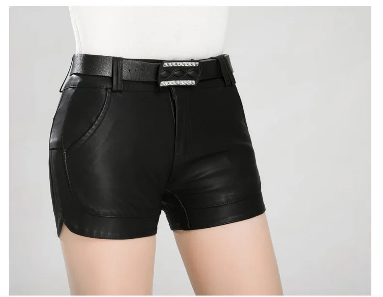 2024 new arrival Women's spring autumn Fashion PU Leather Shorts Lady's Mid-Waist Short sexy Shorts Pants - reetell