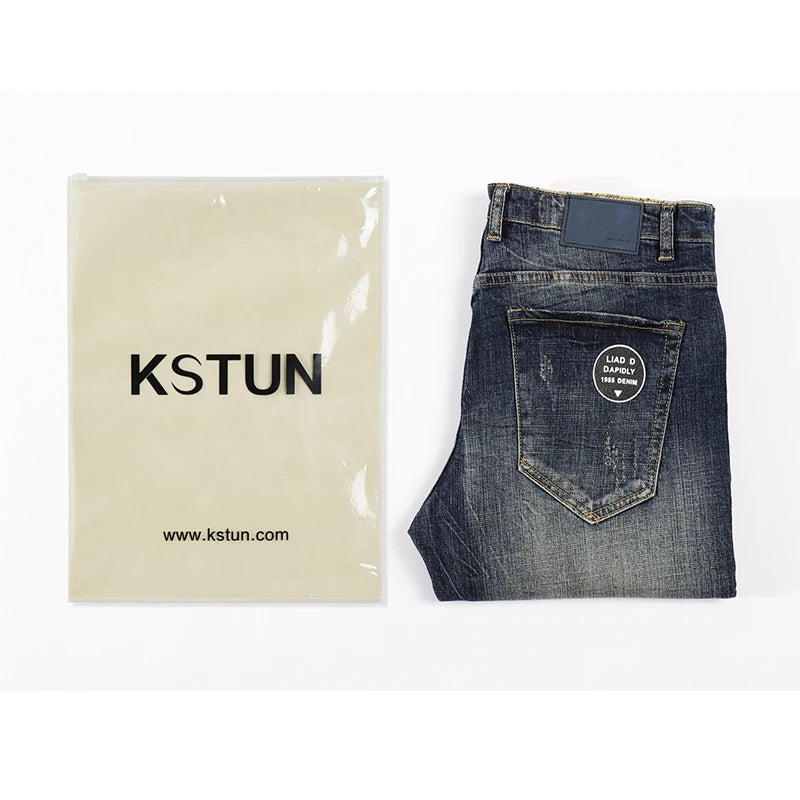 KSTUN Jeans Men New Arrivals Autumn Winter Direct Straight Retro Blue Stretch Vintage Casaul Streetwear Moto Biker Jeans Size 40 - reetell