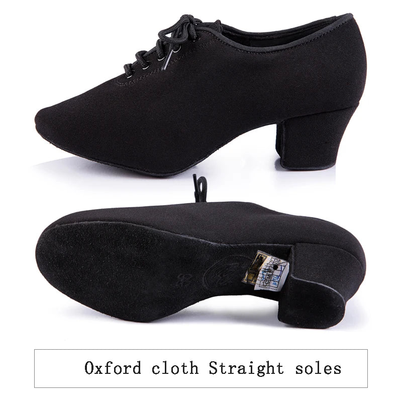 Latin Dance Shoes Women Genuine BD t1-b Import Oxford Lace Wholesale Sports Teacher Black Heel 4.5cm Male Female Generic Canvas