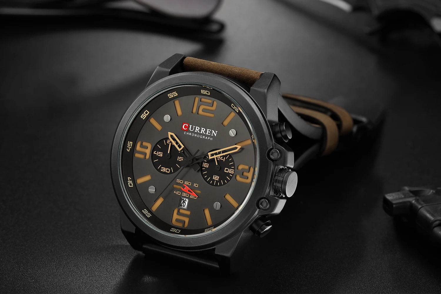 CURREN Mens Watches Top Luxury Brand Waterproof Sport Wrist Watch Chronograph Quartz Military Genuine Leather Relogio Masculino