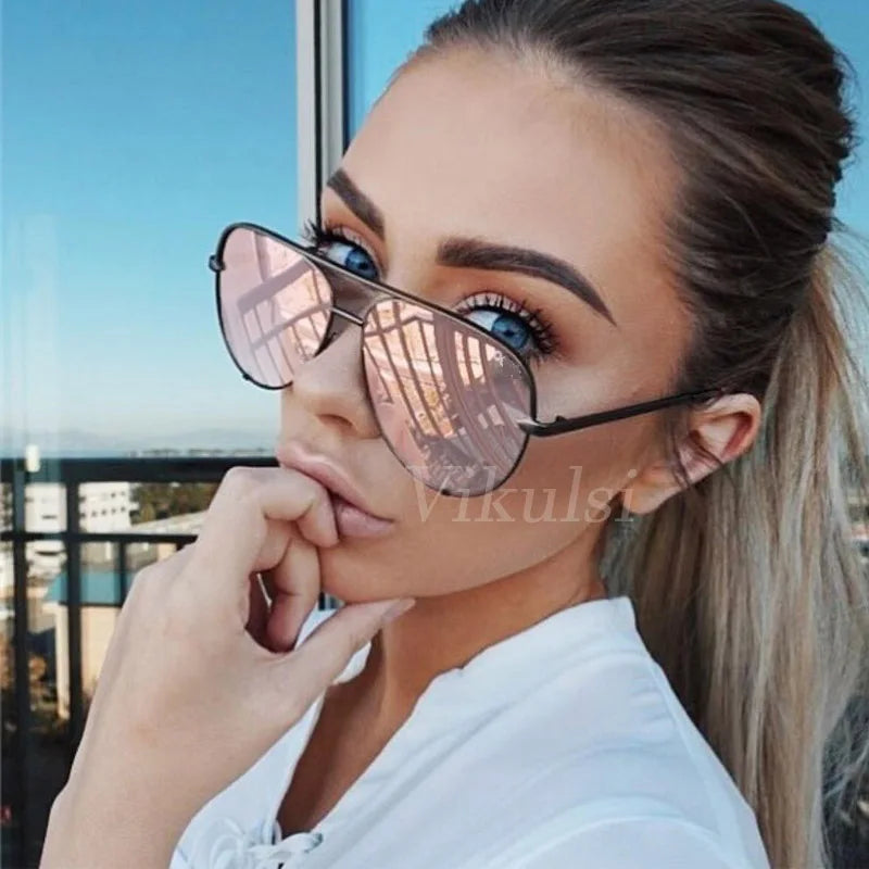 Flat Top Aviation Sunglasses Women UV400 Retro Brand Designer Luxury Mirror Sun Glasses For Female Ladies Metal Frame Eyewear - reetell